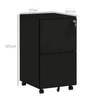 Vinsetto Gaveteiro móvel arquivo, 2 gavetas, trancável, com rodízios, 37 cm x 43,5 cm x 67,5 cm, Preto(m-3)