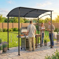 Outsunny Pavilhão para churrasco, Cobertura para churrasqueira, Proteção contra chuva, Ganchos para utensílios, Estrutura de aço, Cinza escuro, 215 x 150 x 182/220 cm(m-4)