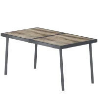 Outsunny Tavolo da Giardino Rettangolare per 6 Persone con Piano Effetto Legno, in Acciaio e PSPC, 145x85x72 cm, Grigio(m-10)