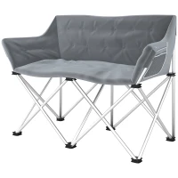 Outsunny Cadeira Dobrável 2 Lugares com Apoios de Braço e Bolso Lateral, até 240kg, Cinza(m-6)
