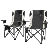 Outsunny Conjunto de 2 Cadeiras Dobráveis de Camping com Braços, Porta-copos, Encosto de Cabeça, Bolsa Térmica Preto(m-6)