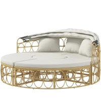 Outsunny Ilha de sol, 4 peças, toldo retrátil, 5 almofadas, aparência de rattan, 178B x 85T x 66,5H cm, bege(m-7)