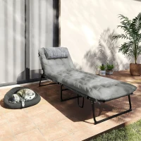 Outsunny Espreguiçadeira, encosto ajustável em 4 níveis, almofada, bolso lateral, apoio de cabeça, 68 x 189 x 33 cm, Cinza(m-4)
