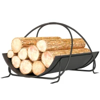 Outsunny Suporte de lenha para interior 51 x 38 x 33cm prateleira geométrica para lenha com alça em metal, Preto(m-6)