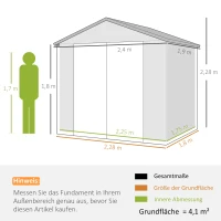Outsunny Caseta de Jardim, 4,1 m², Casa de jardim com telhado de duas águas, 240 x 190 x 180/228 cm(m-3)