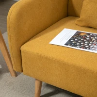 HOMCOM Sofá 2 lugares com 2 almofadas decorativas, Loveseat pequeno com acabamento em veludo, Sofá estofado moderno para sala de estar, quarto, espaços pequenos, Amarelo 130 x 70 x 80 cm(m-5)