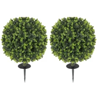 HOMCOM Conjunto de 2 Plantas Artificiais Esferas de Buxo Artificiais com Estaca de Solo para Interior e Exterior Resistentes aos UV Verde(m-1)