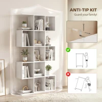 HOMCOM 5-Tier Bookshelf, S Shaped Geometric Bookcase with 15 Compartments, White Wood Effect(m-7)