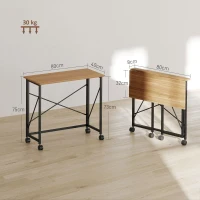 HOMCOM Secretária dobrável com rodas, poupa-espaço, aço, MDF, Carvalho(m-3)