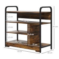HOMCOM Sapateira 4 níveis, design aberto, estrutura metálica, pés ajustáveis, 70x30x65 cm, Castanho/Preto(m-3)