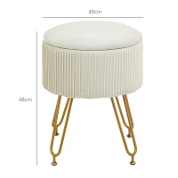HOMCOM Pufe de arrumação 2-em-1 com pés de metal, pufe redondo para sala, quarto, hall, Cremebranco(m-3)