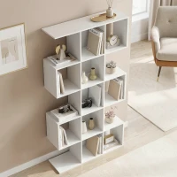HOMCOM 5-Tier Bookshelf, S Shaped Geometric Bookcase with 15 Compartments, White Wood Effect(m-9)