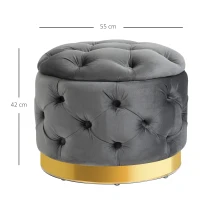 HOMCOM Puff Vintage, Puff com arrumação, Banco-baú, Banco para pés, Puff estofado, Metal, Espuma, Cinza carvão, 55 x 55 x 42 cm(m-3)