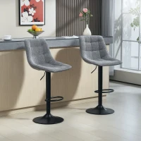 HOMCOM Banqueta de bar moderna, Conjunto 2 bancos giratórios com encosto, regulável em altura, com apoio para os pés, estofada, cinza escuro(m-2)