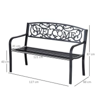 Outsunny Banco de Jardim 2 Lugares - Banco de Parque em Metal - Móveis de Jardim(m-3)