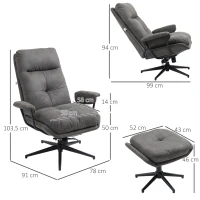 HOMCOM Poltrona de Relax com Otomana, Poltrona com Puff, Encosto Reclinável; Microfibra, Cinza Escuro(m-3)