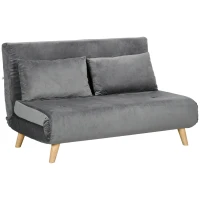 HOMCOM Sofá-cama Relax, incluí 2 almofadas, acabamento aveludado, 130 x 78 x 79 cm, Cinza(m-1)