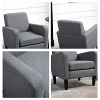 HOMCOM Poltrona individual, Poltrona relax, Poltrona estofada com pés de madeira, Tecido com visual de linho, 66 x 72 x 74 cm, Cinza claro(m-4)