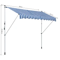 Outsunny toldo de fixação com manivela ajustável em altura toldo de braço articulado resistente à sujeira, resistente às intempéries toldo para varanda 150cm de largura toldo para terraço varanda alpendre Azul+Branco(m-3)