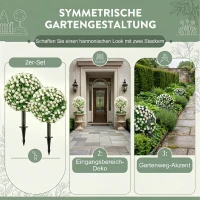 HOMCOM Künstliche Rosenkugeln UV-beständig für den Außenbereich, Set aus 2 Rosenbäumen, 55 cm, Weiß(m-5)