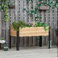 Outsunny Canteiro Elevado Caixa de Plantas Vaso de Flores Horta com Tecido-não-tecido Madeira Maciça Aço Natural+Preto 120 x 60 x 74 cm(m-2)