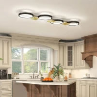 HOMCOM Deckenleuchte LED 38W 1500LM 3000K-6500K Deckenlampe Wohnzimmerlampe mit 4 Glühbirnen Fernbedienung Schwarz+Gold(m-7)