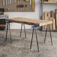 HOMCOM Set aus 2 robusten, klappbaren Sägeböcken aus Metall für Schreinerarbeiten und DIY-Projekte, Blau und Schwarz(m-2)