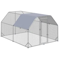 PawHut Gallinero para Exterior Grande 2,8x3,8x1,95 m Jaula de Gallinas de 2 Habitaciones Cubierta de Tela Oxford Anti-UV Plata(m-1)