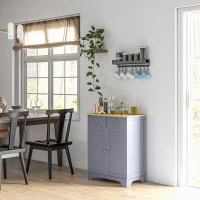 HOMCOM Side Storage Multi-use Sideboard Table Kitchen Floor Cabinet with Solid Wood Top, Adjustable Shelf, Drawer, Grey(m-10)