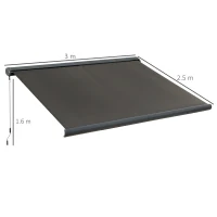Outsunny Toldo elétrico, com controlo remoto, inclui kit de montagem, estrutura metálica, cinza escuro, 3 x 2,5 m(m-3)