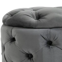 HOMCOM Puff Vintage, Puff com arrumação, Banco-baú, Banco para pés, Puff estofado, Metal, Espuma, Cinza carvão, 55 x 55 x 42 cm(m-4)