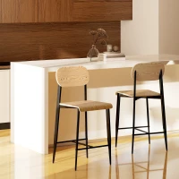 HOMCOM Conjunto de 2 banquetas de bar, banquetas com encosto e estrutura metálica, madeira, castanho claro(m-5)