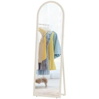 HOMCOM Espelho de corpo inteiro, 50 x 160 cm, autoportante, montagem na parede, moldura em arco, branco(m-6)