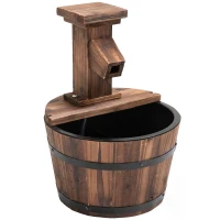 Outsunny Fonte elétrica para jardim ao ar livre com balde de madeira torneira bomba bacia decorativa fonte de ambiente jogo de água cascata para jardim relvado Ø27 x 37 cm carbonizada(m-1)