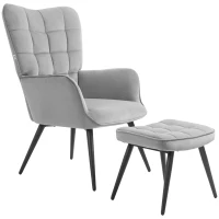 HOMCOM Poltrona relax com otoman, poltrona com apoio para os pés, conjunto de 2 peças, cinza(m-7)