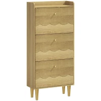 HOMCOM Narrow Shoe Cabinet, Modern Shoe Storage Cabinet with 3 Flip Drawers, Oak(m-1)