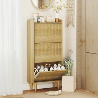 HOMCOM Narrow Shoe Cabinet, Modern Shoe Storage Cabinet with 3 Flip Drawers, Oak(m-11)