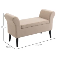 HOMCOM Banco estofado com arrumação, baú com apoios de braço, altura do assento 46 cm, poliéster com toque aveludado, 111,5 x 41 x 65 cm, Bege(m-3)