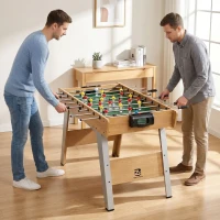 SPORTNOW 4ft Table Football, Foosball Game Table with 22 Players, 2 Balls and Manual Scorers for Family, Natural Wood Finish(m-8)