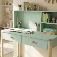 AIYAPLAY Escritorio Infantil Mesa de Escritorio para Niños con 3 Compartimentos Abiertos y 2 Cajones 90x52x105 cm Verde(m-9)
