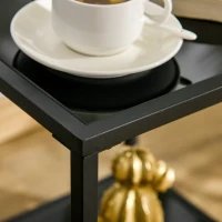 HOMCOM Mesa de Apoio com tampos em vidro temperado, 2 níveis, design clássico com estrutura metálica, Preto(m-4)