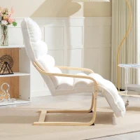 HOMCOM Poltrona lounge em madeira de bétula, poltrona estofada, apoio de pés ajustável, Branco(m-4)