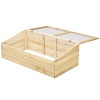 Outsunny Estufa de Madeira Caixa de Germinação Cama de Cultivo Estufa Jardim & Sistema de Caixas para Plantas para Jardim Varanda, 100 x 50 x 35 cm, Natural, Abeto, placa de PC(m-6)