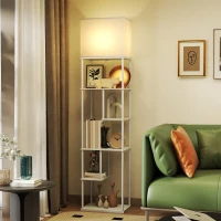 HOMCOM Stehlampe Stehleuchte mit Regalen, einstellbare Helligkeit & Farbtemperatur für Schlafzimmer, Büro, Wohnzimmer, Weiß(m-10)