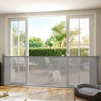 PawHut Retractable Dog Gate, Extends to 300 cm Wide & 104 cm Tall, Mesh Pet Gate Single Hand Operation, for Stairs Doorways(m-10)