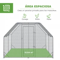 PawHut Gallinero para Exterior Grande 2,8x3,8x1,95 m Jaula de Gallinas de 2 Habitaciones Cubierta de Tela Oxford Anti-UV Plata(m-4)