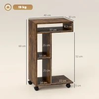 HOMCOM Mesa lateral, carrinho servente em forma de C, 4 rodas, 3 compartimentos, 40 x 30 x 69 cm, Castanho rústico(m-3)