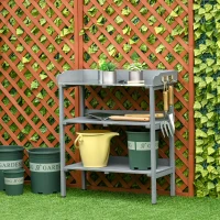 Outsunny Mesa para Plantio Mesa de Jardinagem com Superfície de Trabalho em Metal Madeira Cinza 76 x 37 x 89 cm(m-2)