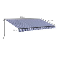 Outsunny Toldo solar para terraço, com manivela, resistente às intempéries, 400 cm x 300 cm, Azul + Branco(m-3)