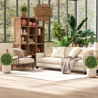 HOMCOM Conjunto de 2 Plantas Artificiais Esferas de Buxo Artificiais com Estaca de Solo para Interior e Exterior Resistentes aos UV Verde(m-5)